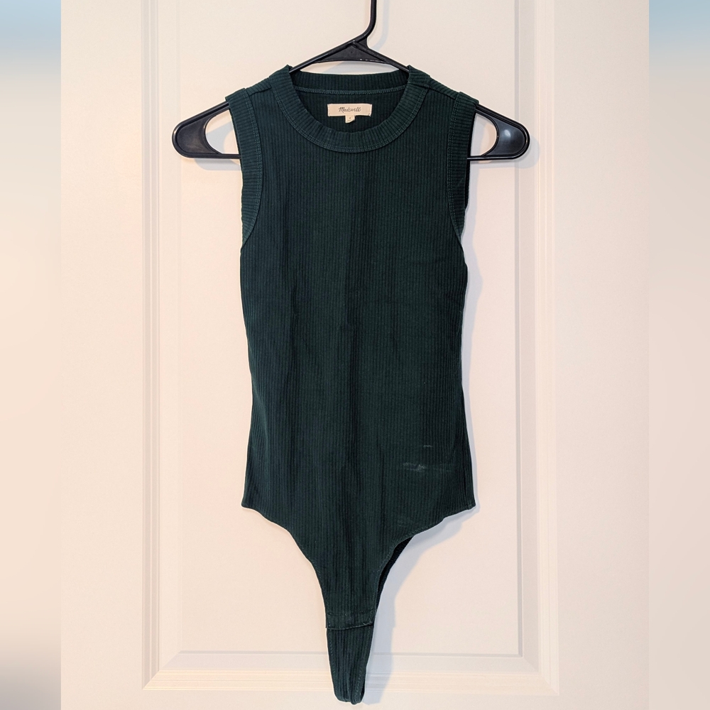 Madewell Dark Green Ribbed Bodysuit